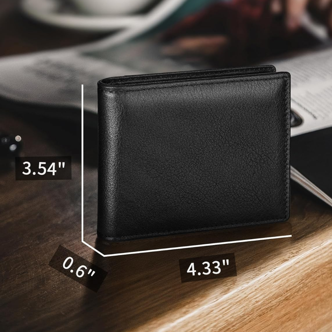 Bifold-plånbok i äkta läder för herr med RFID-skydd