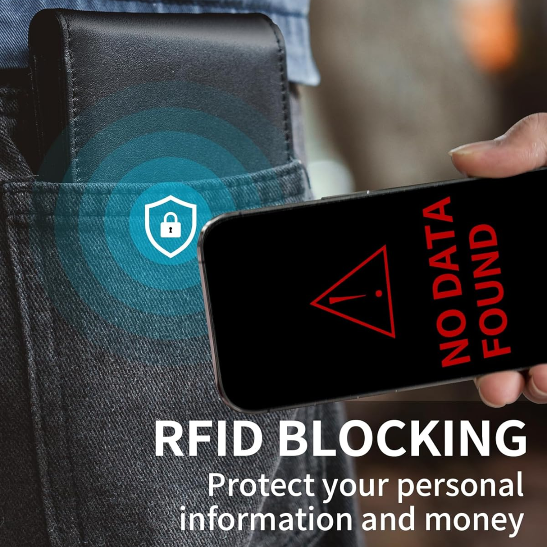 Bifold-plånbok i äkta läder för herr med RFID-skydd