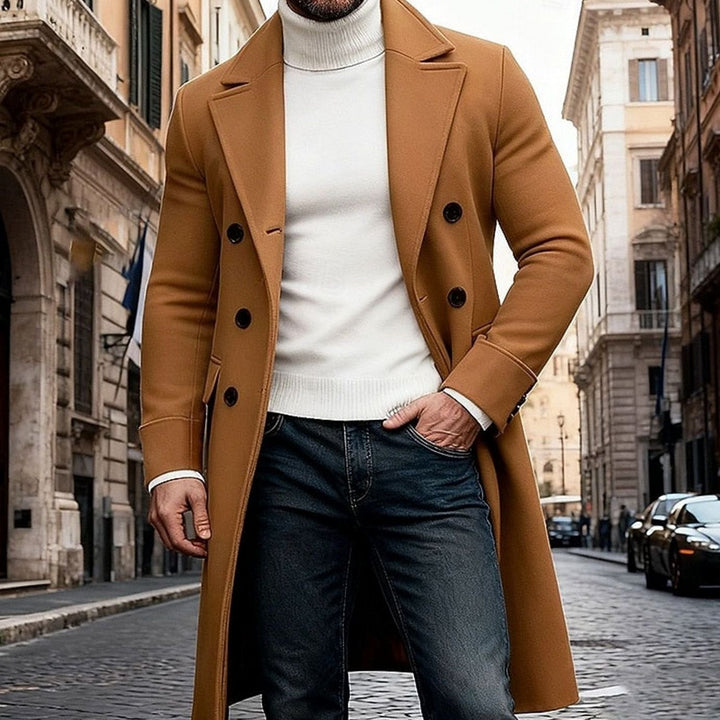 Lång ullrock för herr, dubbelknäppt, tailored fit