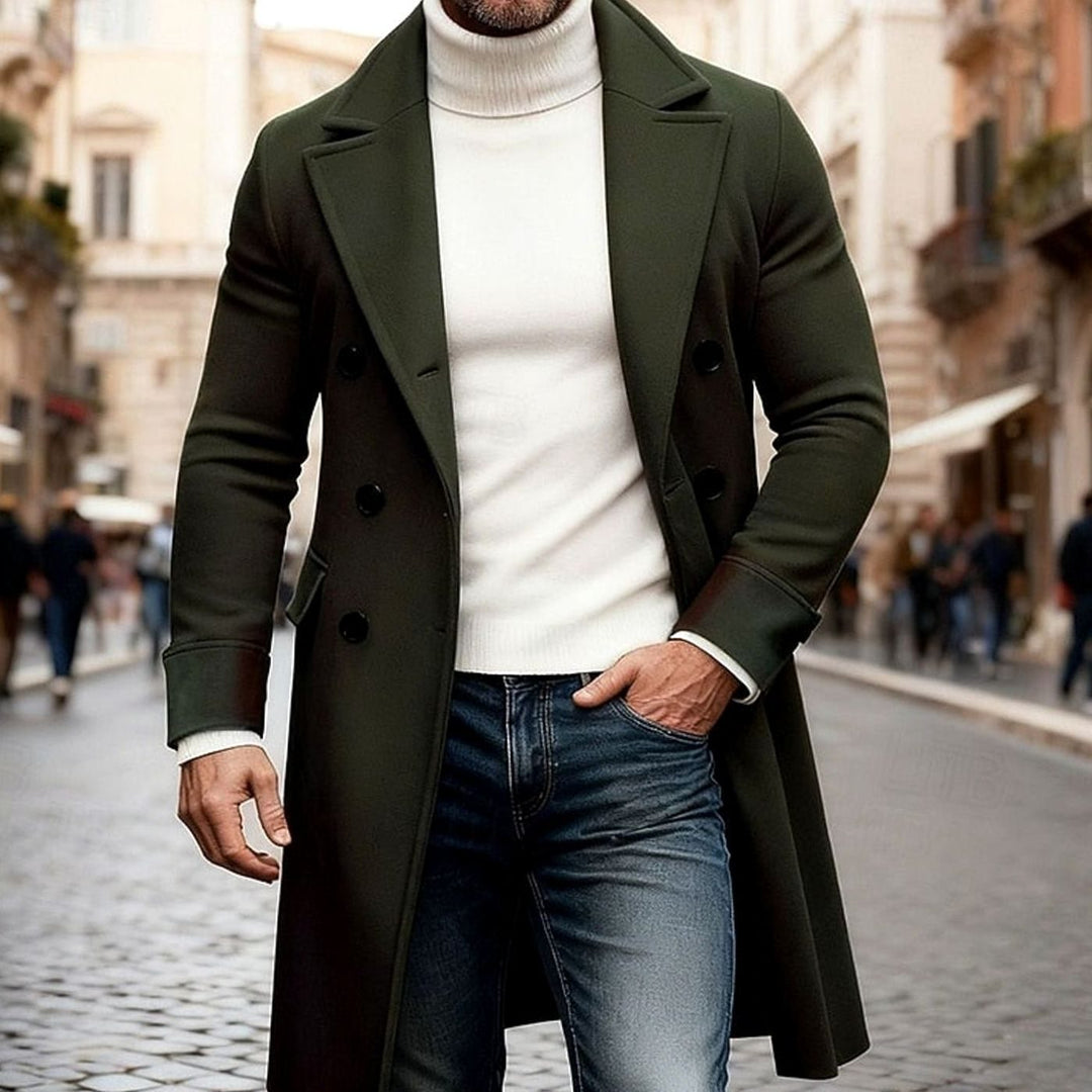 Lång ullrock för herr, dubbelknäppt, tailored fit