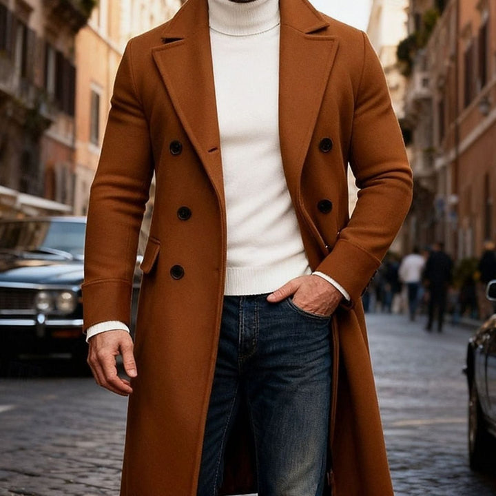 Lång ullrock för herr, dubbelknäppt, tailored fit