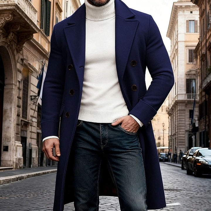 Lång ullrock för herr, dubbelknäppt, tailored fit