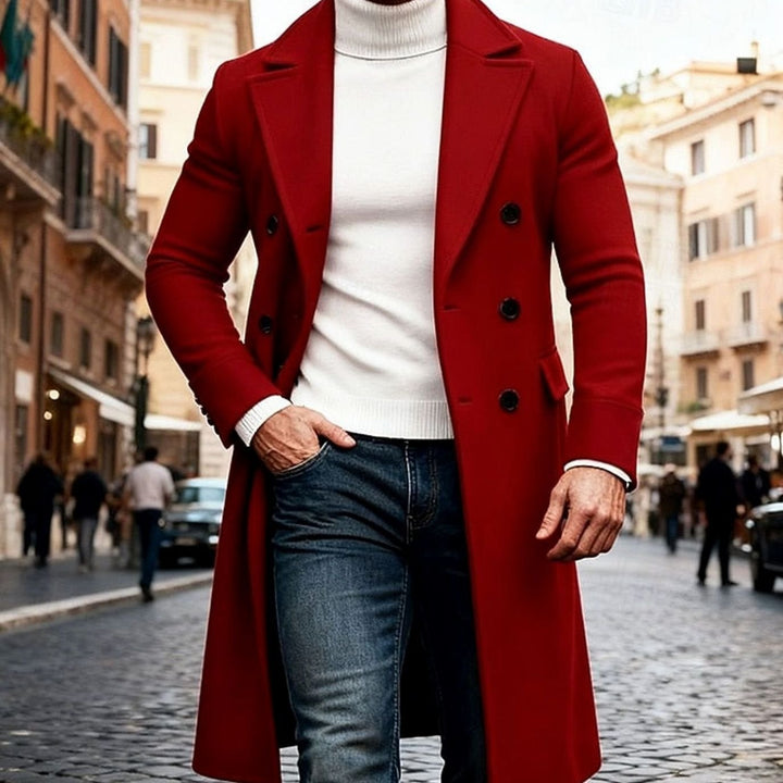 Lång ullrock för herr, dubbelknäppt, tailored fit