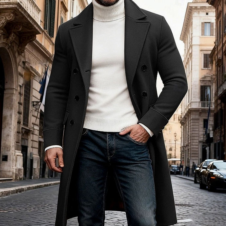 Lång ullrock för herr, dubbelknäppt, tailored fit