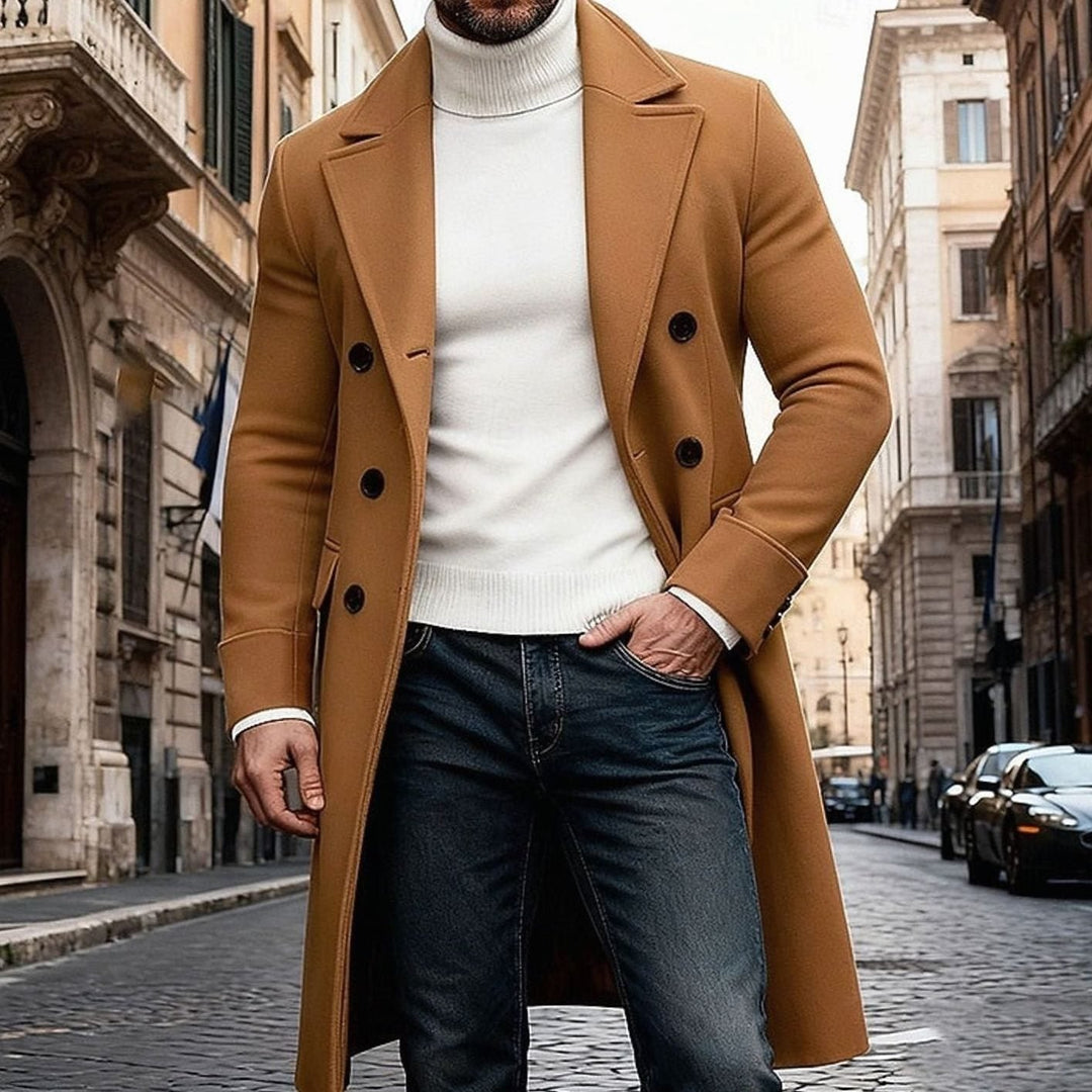 Lång ullrock för herr, dubbelknäppt, tailored fit