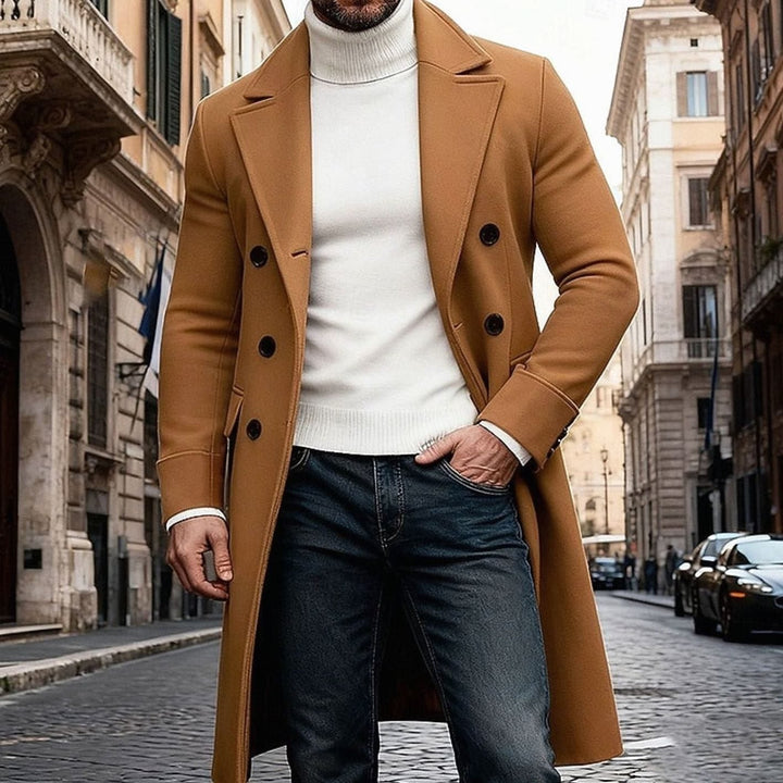 Lång ullrock för herr, dubbelknäppt, tailored fit