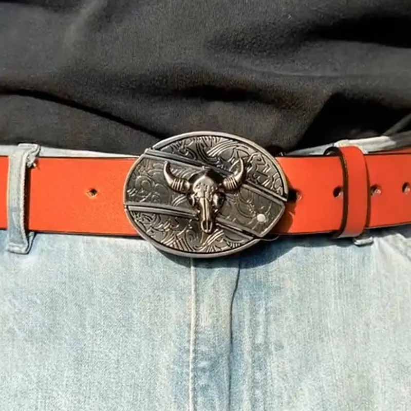 Ovalt metallbälltesspänne i cowboystil