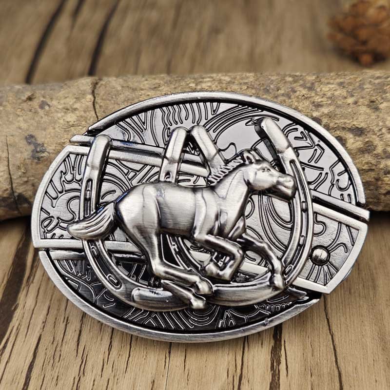 Ovalt metallbälltesspänne i cowboystil