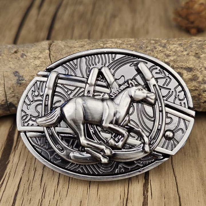 Ovalt metallbälltesspänne i cowboystil