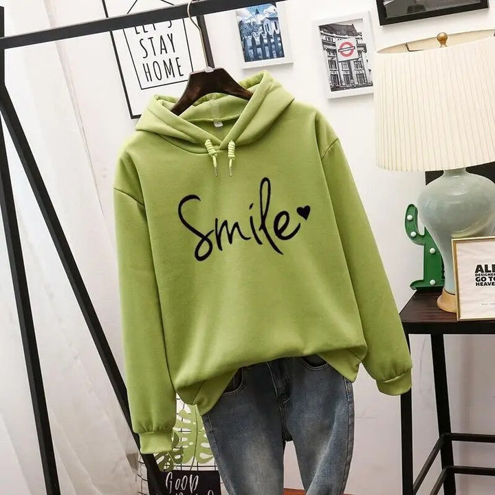 Huvtröja för dam med smiley-tryck – Med huva, ledig streetwear