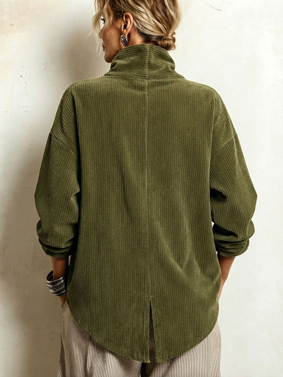 Sweatshirt dam i manchester med asymmetrisk knapplist och draperad sjalkrage