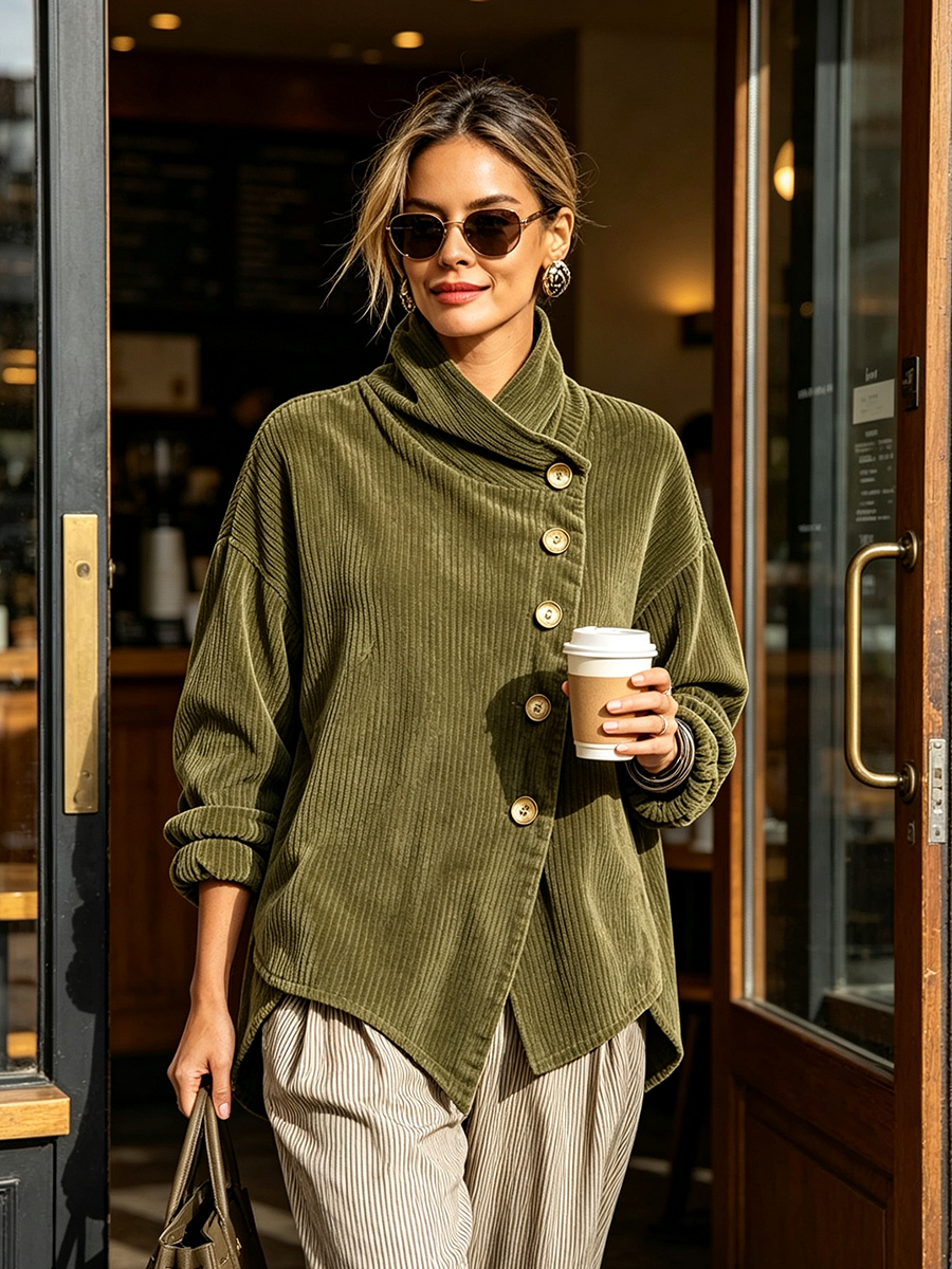 Sweatshirt dam i manchester med asymmetrisk knapplist och draperad sjalkrage