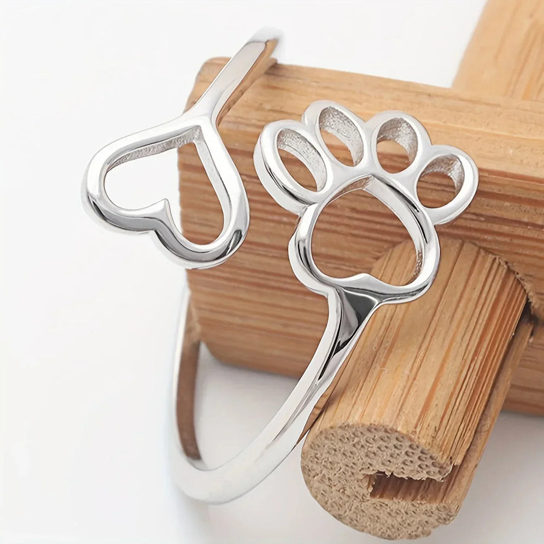 Handgjord Tass & Hjärta Ring – Justerbar sterlingsilver