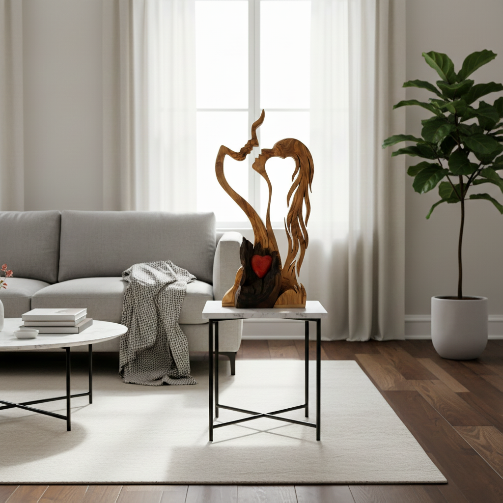 Parskulptur i trä – Abstrakt design, hantverksmässigt utseende & heminredning