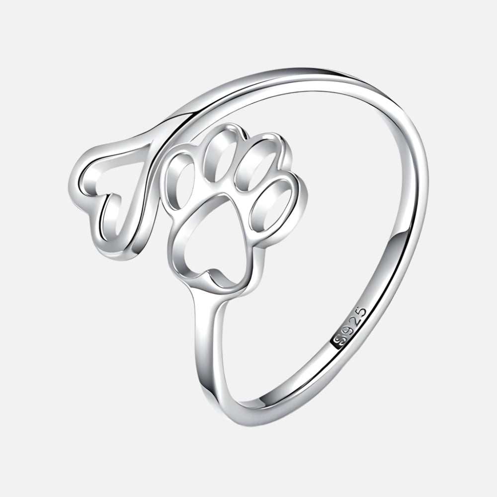Handgjord Tass & Hjärta Ring – Justerbar sterlingsilver