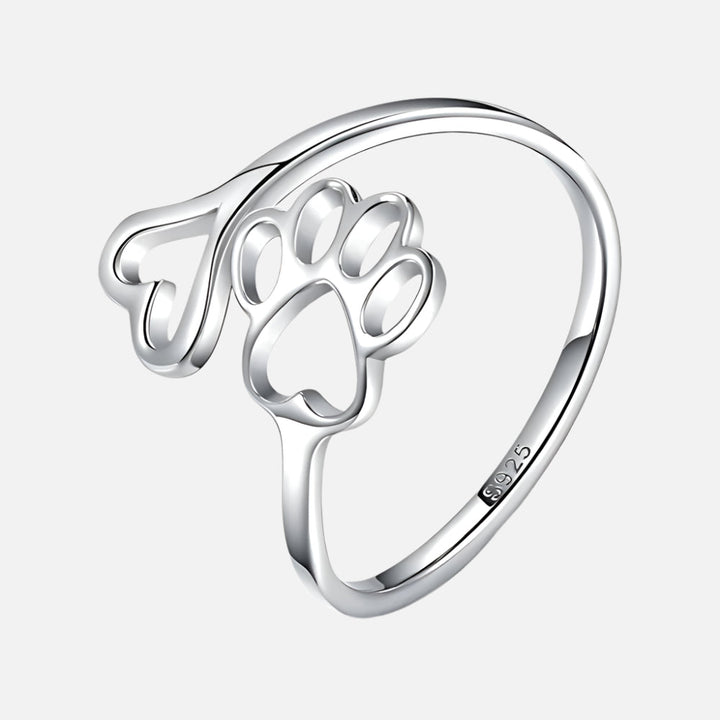 Handgjord Tass & Hjärta Ring – Justerbar sterlingsilver