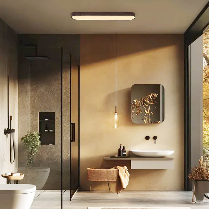 Oval LED-taklampa Nordic Glow med träaccent
