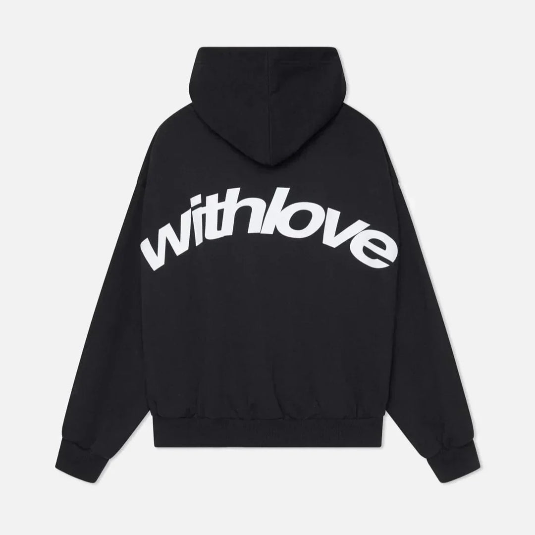 Varm höstmysig hoodie med ryggtryck – Love
