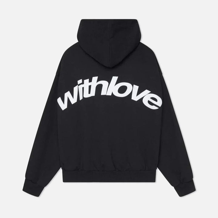 Varm höstmysig hoodie med ryggtryck – Love