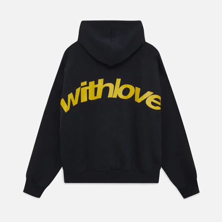 Varm höstmysig hoodie med ryggtryck – Love