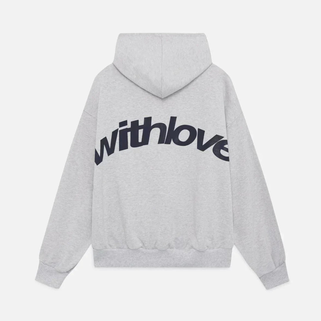 Varm höstmysig hoodie med ryggtryck – Love