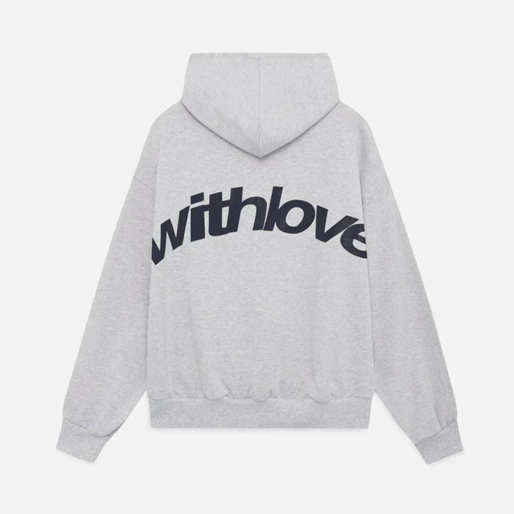 Varm höstmysig hoodie med ryggtryck – Love
