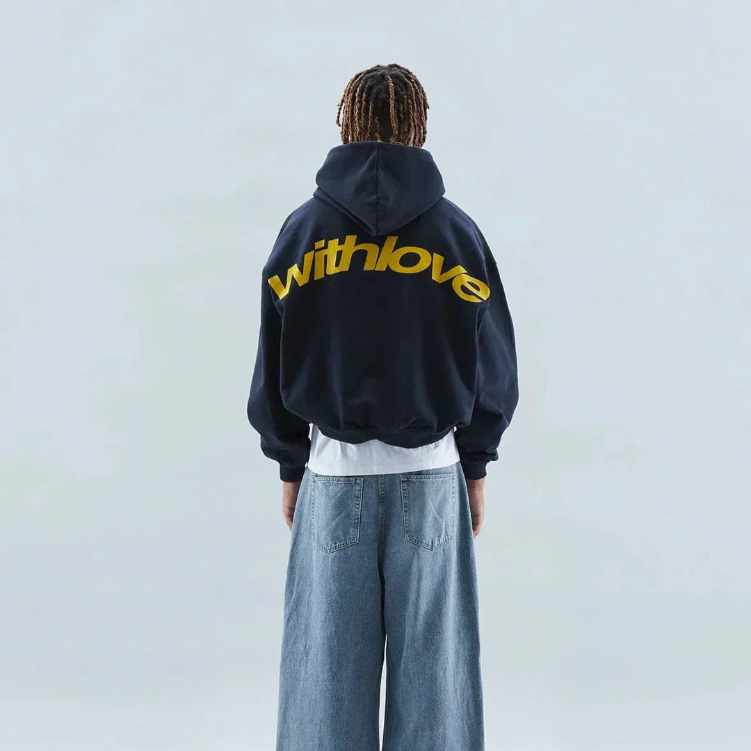 Varm höstmysig hoodie med ryggtryck – Love