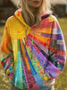Bohemisk, flerfärgad patchwork-hoodie för dam