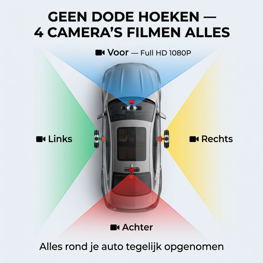 360°-dashcam med 4 kameror, GPS‑tidsstämpel och mörkerseende