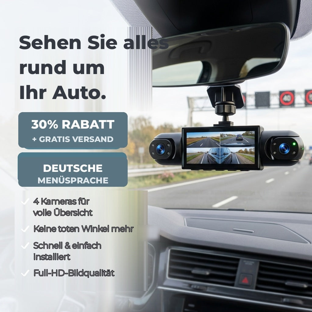 4-kanals dashcam med mörkerseende, GPS och 360°-täckning