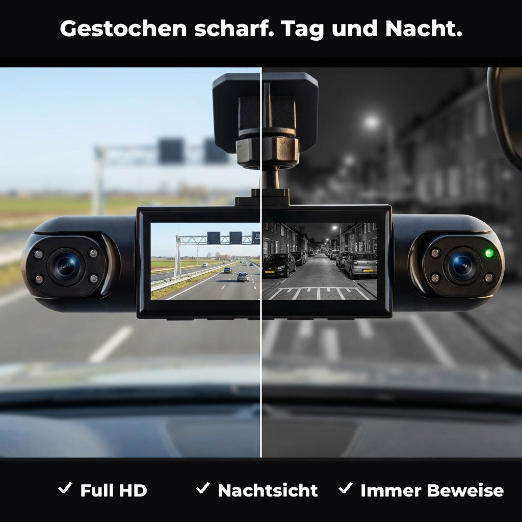 4-kanals dashcam med mörkerseende, GPS och 360°-täckning