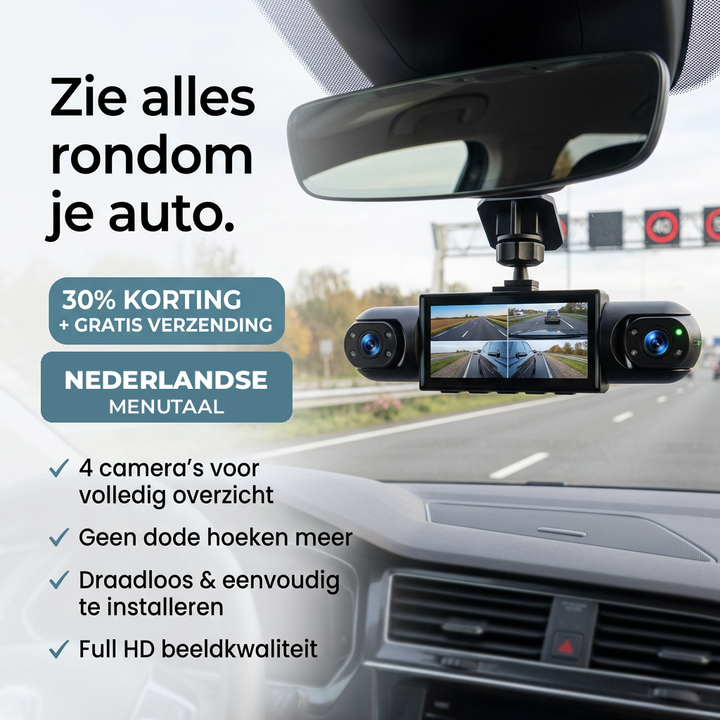 360°-dashcam med 4 kameror, GPS‑tidsstämpel och mörkerseende
