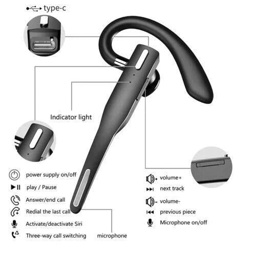 Trucker Dual Mic Bluetooth 5.1 trådlöst headset med brusreducering