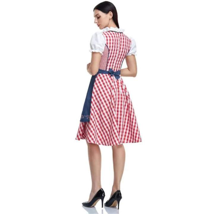 Rutig damklänning med snörlivstycke och förkläde, Oktoberfest midi