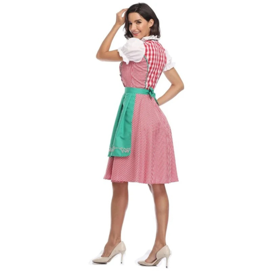 Rutig damklänning med snörlivstycke och förkläde, Oktoberfest midi