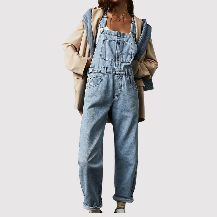Denim hängselbyxa med avslappnad attityd
