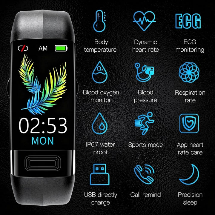 Smartklocka med EKG, pulsmätning, blodtrycksmätning och sömnövervakning för kvinnor och män | Fitnessarmband | Vitaro