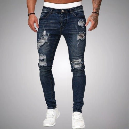 Slim fit-stretchjeans med revor för herr – casual denim i used-look för vardagen