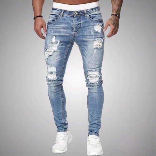 Slim fit-stretchjeans med revor för herr – casual denim i used-look för vardagen