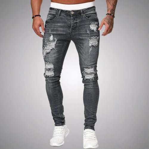 Slim fit-stretchjeans med revor för herr – casual denim i used-look för vardagen