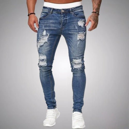 Slim fit-stretchjeans med revor för herr – casual denim i used-look för vardagen