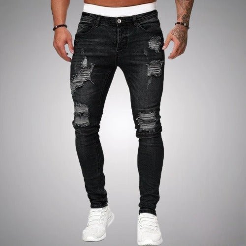 Slim fit-stretchjeans med revor för herr – casual denim i used-look för vardagen
