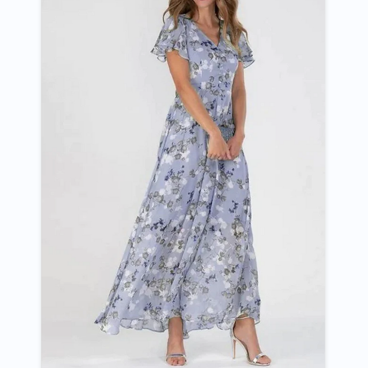Maxikjole med sommerfugleærmer og blomsterprint