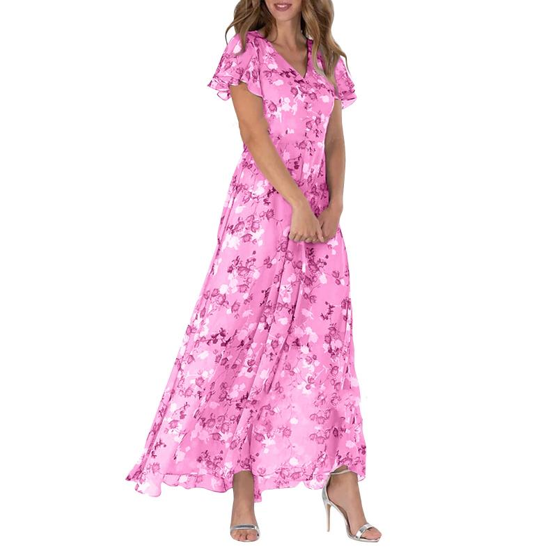 Maxikjole med sommerfugleærmer og blomsterprint