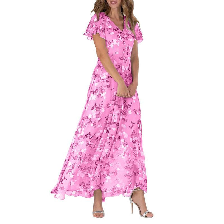 Maxikjole med sommerfugleærmer og blomsterprint