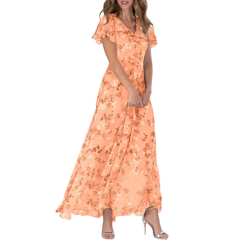 Maxikjole med sommerfugleærmer og blomsterprint