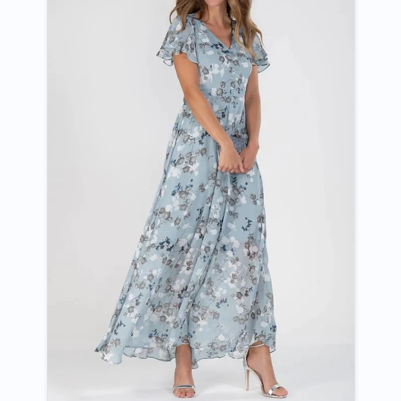 Maxikjole med sommerfugleærmer og blomsterprint