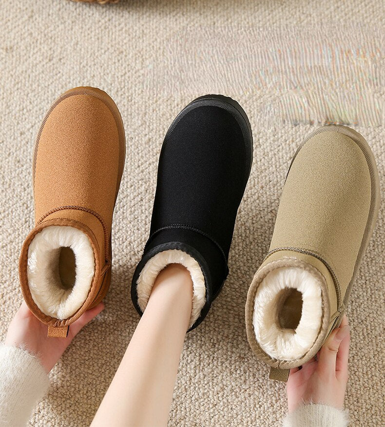 Eleganta vinterankelboots med päls för kvinnor