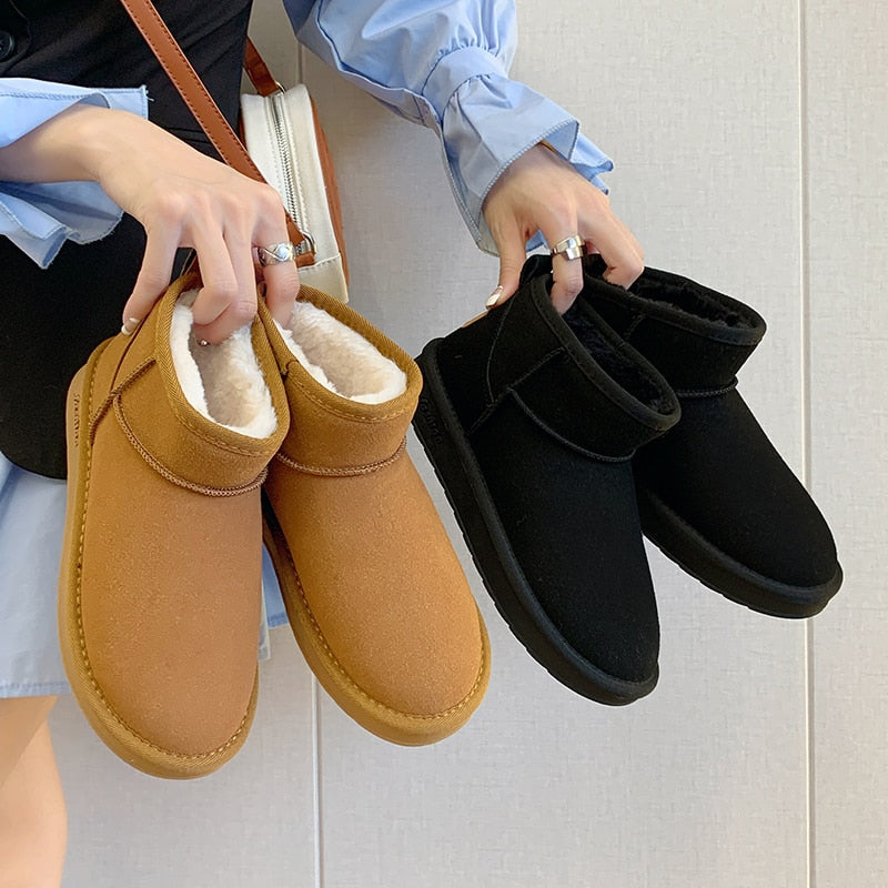 Eleganta vinterankelboots med päls för kvinnor