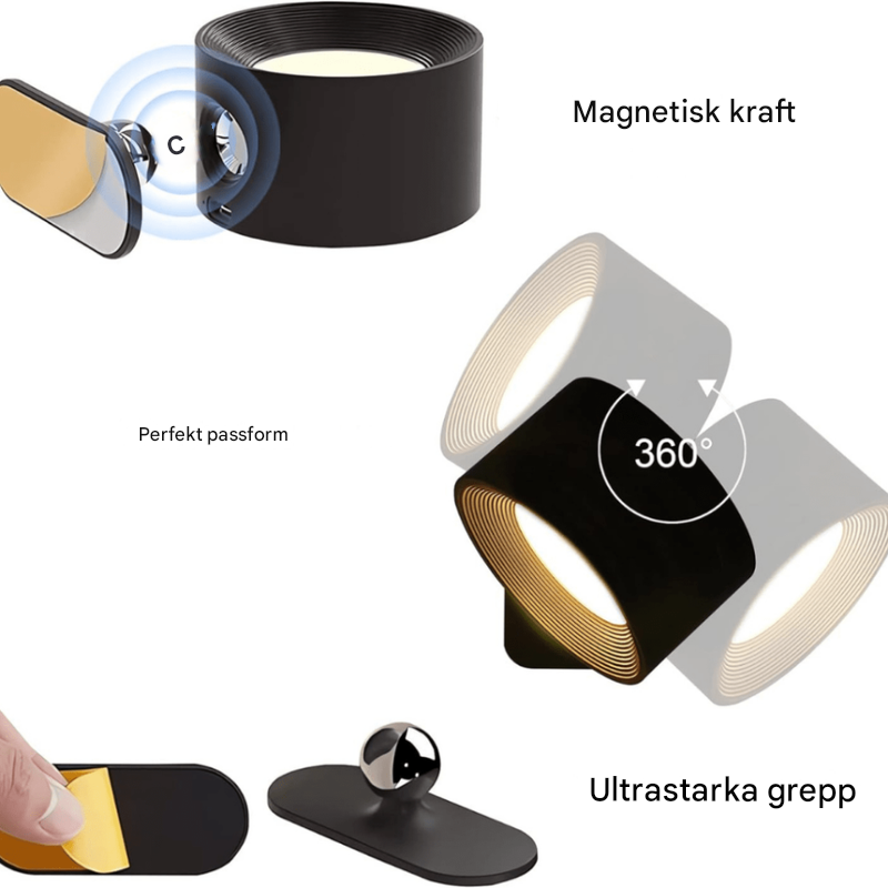 Trådlös 360° uppladdningsbar LED-vägglampa